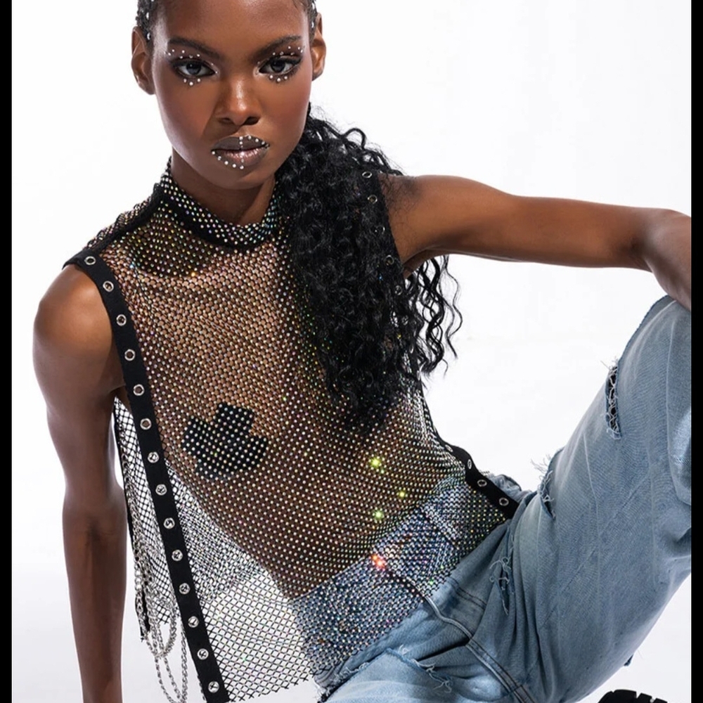 AKIRA Black and Silver Mesh Top